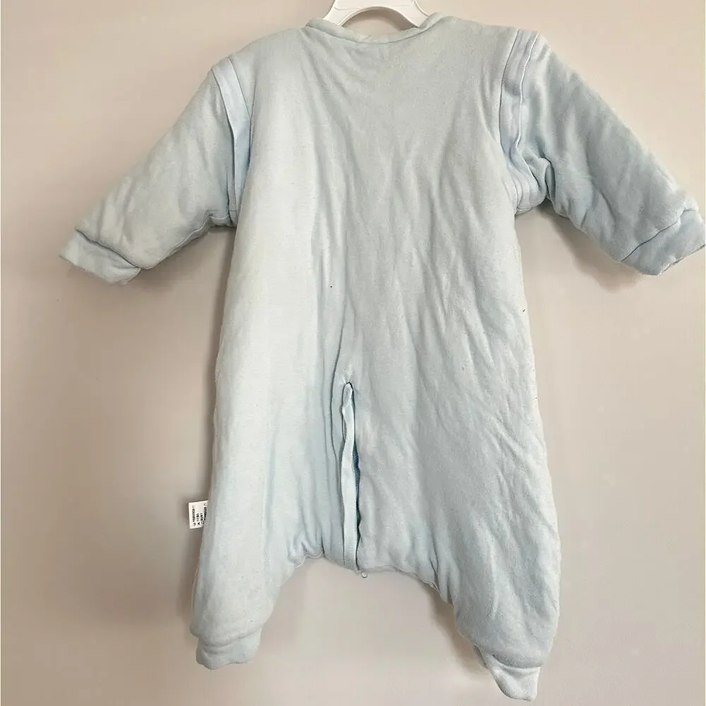 Light Blue Size 3 to 6 months Baby Boy Zip Love Cat Sleepsuit One Piece FLAWED